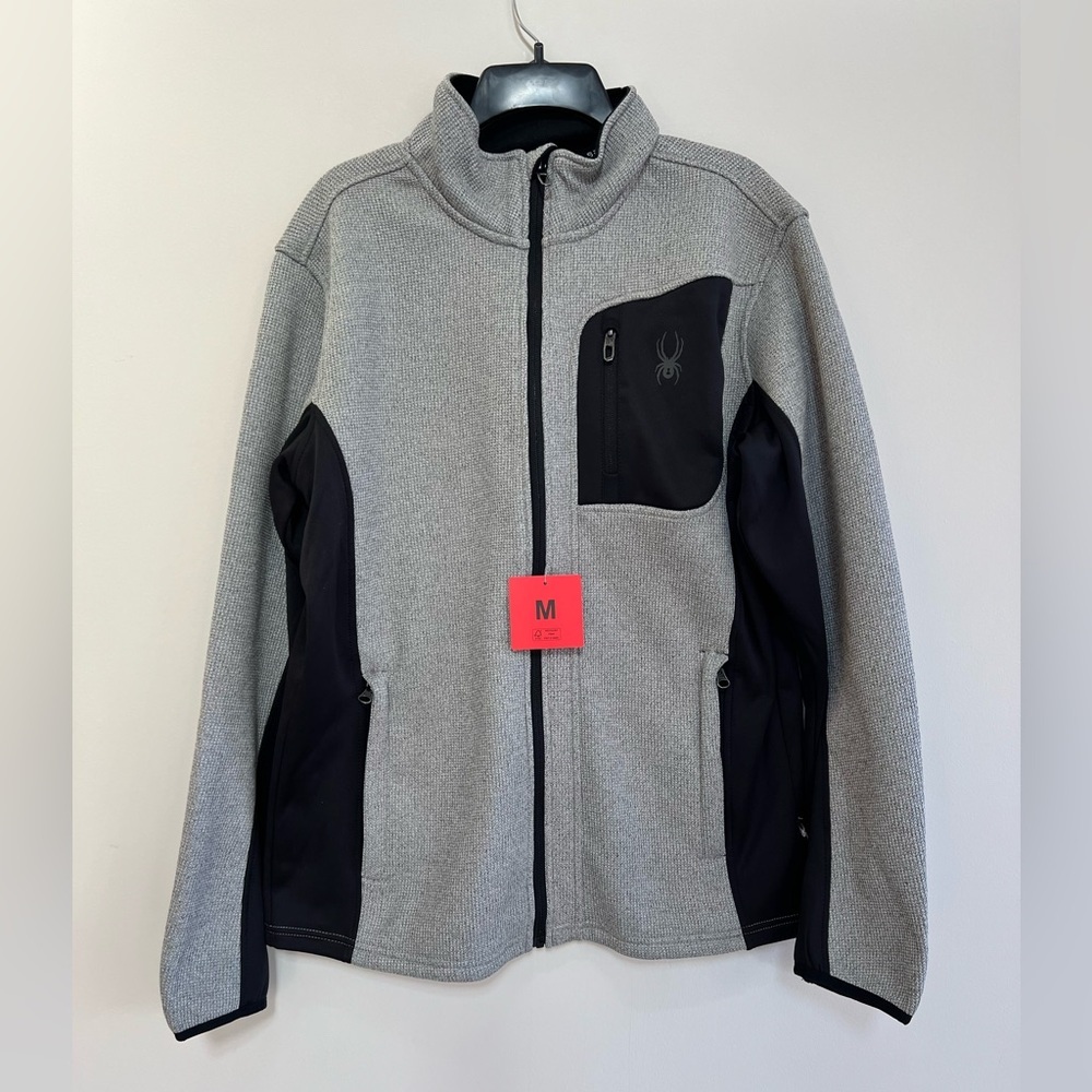 Spyder Men's Bandit Hybrid Full Zip Mid Layer Jacket, Grey/Black, M - Picture 2 of 9